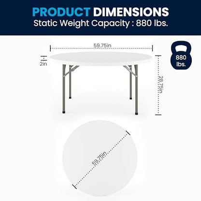 Flash Furniture 5' Round All-Occasion Plastic Folding Event Table for Parties and Trade Shows, Folding Banquet Table for Indoor/Outdoor Events, White - size: 5 Foot