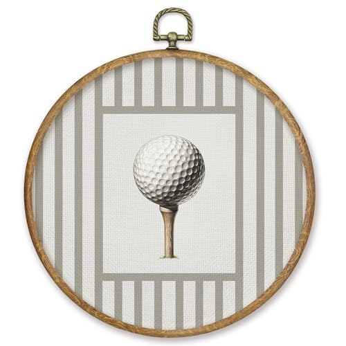 CGBHW Golf Nursery Round Wall Art Decor, Golfing Gifts Canvas Prints Framed, Grey Striped Golf Ball Sports Wall Art Hanging Decor for Kids Nursery Room Bedroom Playroom Sport Room, 10x10 Inch - color: Colour02