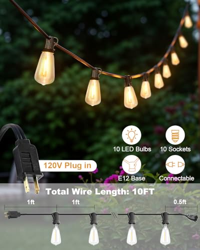 BRIMAX 10FT Outdoor String Lights with 10 Bulbs,ST38 1W Plastic LED Edison Bulbs, Shatterproof, Waterproof String Lights, Perfect for Bistro, Pergola, Backyard and Garden - style: 10FT 10 lights