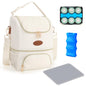 PIIOSER Breastmilk Cooler Bag with Ice Pack, Double Deck Insulated Baby Bottle Travel Bags with Shoulder Strap, Wearable Breast Pump Carry Bag for Nursing Moms Daycare, Work, Picnic(Cream) - color: Cream-2