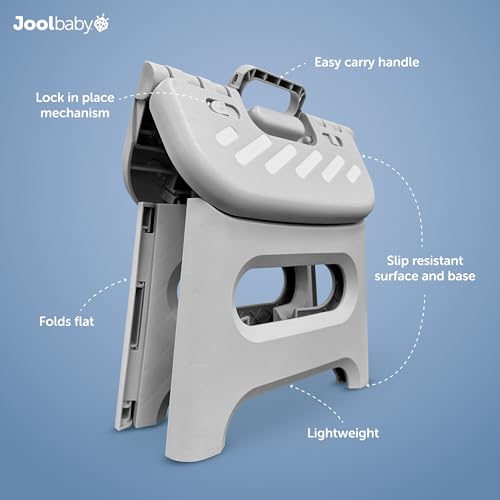 Lock 'n Step 8.6” Folding Step Stool for Toddler Potty Training, Holds Adults up to 200 lbs – Safety Lock Prevents Pinching - Jool Baby | Slip-Resistant Surface for Toddlers & Adults – Holds Up to 200 lbs