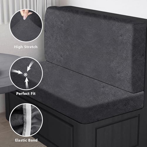 ANARACHON Leather Look RV Dinette Cushion Covers, Stretch Camper Cushion Slipcovers for Travel Trailer Couch RV Booth Seat(1 Backrest Cover & 1 Bench Cover,01 Dark Gray) - color: Midnight Navy, size: 1 Set