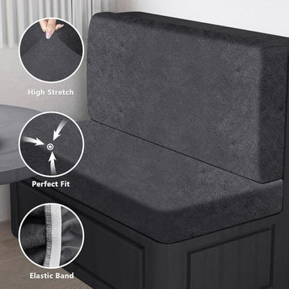 ANARACHON Leather Look RV Dinette Cushion Covers, Stretch Camper Cushion Slipcovers for Travel Trailer Couch RV Booth Seat(2 Backrest Cover & 2 Bench Cover,01 Dark Gray) - color: Midnight Navy, size: 2 Sets
