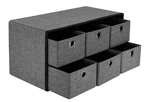 Sorbus Storage Bench Chest with Drawers – Collapsible Folding Bench Ottoman Includes Cover – Perfect for Entryway, Bedroom Bench, Cubby Drawer Footstool, Hope Chest, Faux Linen (Gray)