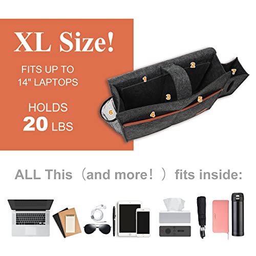 Surblue Bedside Caddy Felt Storage Organizer Hanging Bag with Tissue Box and Water Bottle Pocket for Mattress, Sofa, Bunk Bed, Dark Gray - color: Dark Gray
