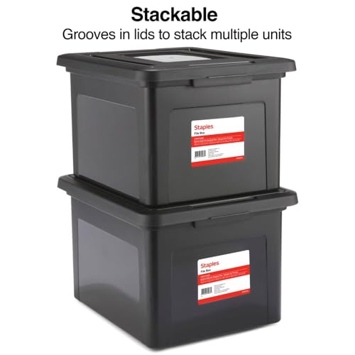 STAPLES File Box Plastic File Box Snap, Letter/Legal Size, Black, 2/Pack - color: Black, size: 2 Pack, style: Box (Snap Lid)