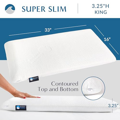 Bluewave Bedding Super Slim Gel Memory Foam Pillow for Stomach and Back Sleepers - Thin, Flat Design for Cervical Neck Alignment and Deeper Sleep (3.25-Inches Height, King Size) - style: 3.25"H Super Slim (King)