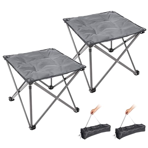 FUNDANGO Folding Camping Stool, 2 Pack 18.1 Inch Oversized Foot Stools 330 Lbs Heavy Duty Portable Padded Seat Anti-Slip Foots & Carry Bag for Fishing Outdoor Lawn Travel (Grey) - color: Grey-2 Pack