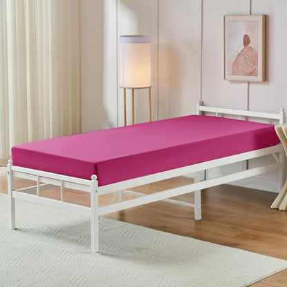 VACVELT Cot Fitted Sheet, 31 x 75 Inch Hot Pink Cot Sheets, Ultra Soft and Breathable Microfiber Bed Cover Snug Fit for Narrow Twin/RV Bunk/Camper Bunk/Guest Beds/Trifold Mattress - color: Hot Pink