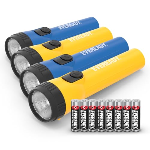 EVEREADY LED Flashlights (4-Pack), Bright Flashlights for Emergencies and Camping Gear, Flash Light with AA Batteries Included, Blue/Yellow (4-Pack) - color: Yellow / Blue, size: 4 Pack
