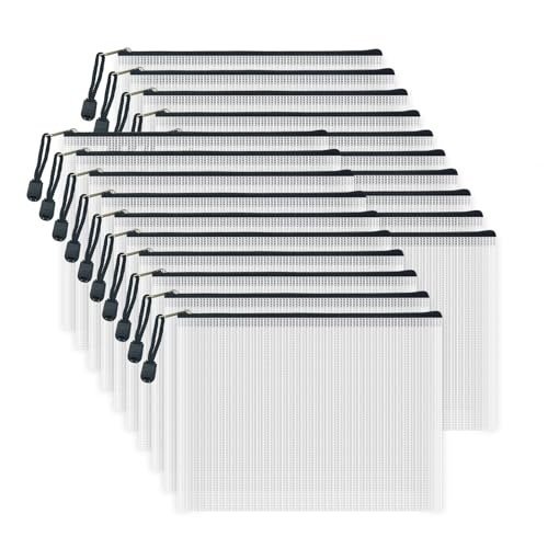 20pcs Mesh Zipper Pouch Bags, Multipurpose Waterproof Organization Storage Bag for Office School Home Travel (A5 Size 9.2''x6.7'', White and Black) - color: White and Black, size: A5 Size 9.2 x 6.7 inch