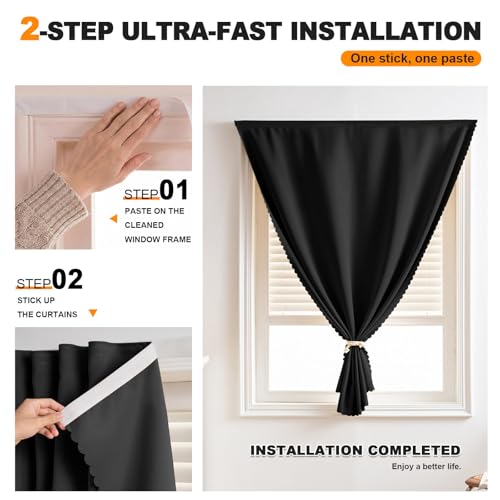 Adhesive Curtain - No Drilling, No Rod, Easy to Install Blackout Curtains for Window Blinds,Bedroom(Black 35 * 71in-1P) - color: Black, size: 35"W x 71"L (Pack of 1)