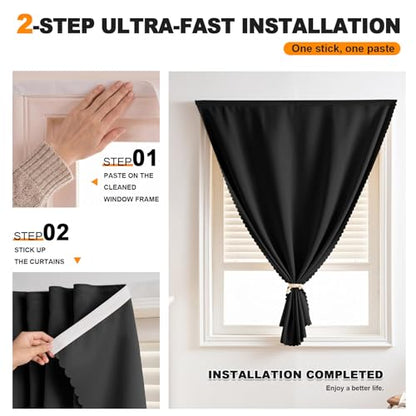 Adhesive Curtain - No Drilling, No Rod, Easy to Install Blackout Curtains for Window Blinds,Bedroom(Black 35 * 71in-1P) - color: Black, size: 35"W x 71"L (Pack of 1)