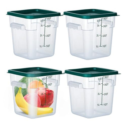 4 Pack Clear Food Storage Containers with Lids and Handles Polycarbonate Square Commercial Food Containers, NSF (4Qt) - color: 4Qt