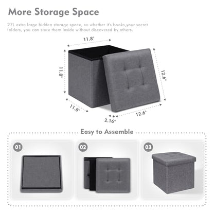 B FSOBEIIALEO Storage Ottoman Cube Foldable Footrest, Chest & Seat for Living Room, Nursery, Bedroom 12.6 Inch Cube (Linen Grey) - color: Grey