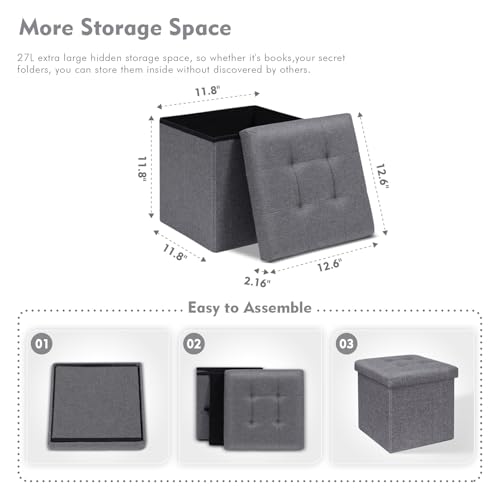 B FSOBEIIALEO Storage Ottoman Cube, Storage Chest Folding Foot Rest Seat, Linen Grey 12.6"X12.6"X12.6" (2 Pack) - color: Grey