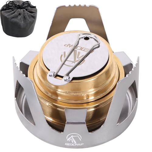 REDCAMP Mini Alcohol Stove for Backpacking, Lightweight Brass Spirit Burner with Aluminium Stand for Camping Hiking, Silver - color: Silver