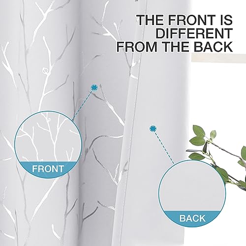 BUHUA Silver Tree Branches Printed Blackout Curtain 2 Pairs 45 Inches Length Blackout Small Window Curtains for Kitchen 38W x 45L, Greyish White - color: Greyish White, size: 38"W x 45"L (Pack of 2)