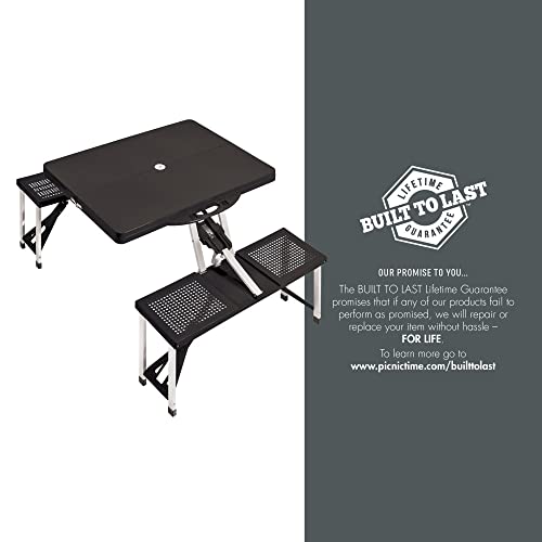 PICNIC TIME NCAA North Carolina Tar Heels Folding Picnic Table - Camping Table - Outdoor Table with Umbrella Hole - color: Black