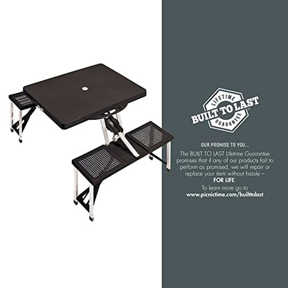 PICNIC TIME NCAA North Carolina Tar Heels Folding Picnic Table - Camping Table - Outdoor Table with Umbrella Hole - color: Black
