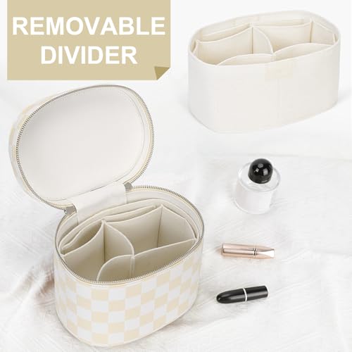 YFGBCX Checkered Makeup Bag Vanity Case with Divider Travel Toiletry Bag Women Cosmetic Bag Makeup Organizer Case - color: Checkered-Beige