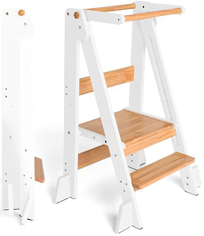 OCODILE Adjustable Foldable Toddler Tower – Folding Tower for Kids | Montessori Toddler Kitchen Step Stool Helper for Independence - White - color: 2 - White