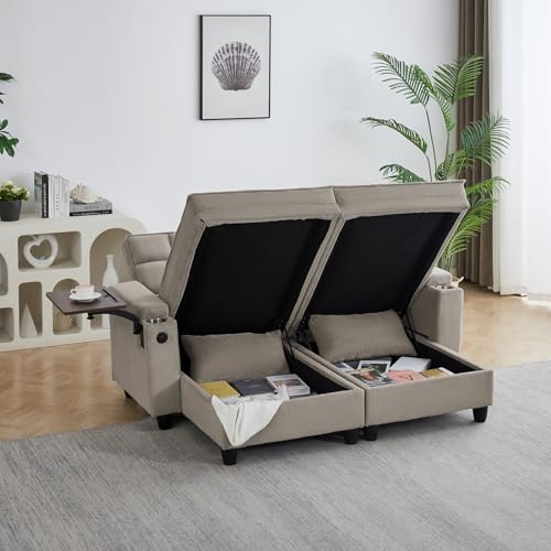 oaaktu Queen Size Sleeper Sofa Couch with Pullout Bed,Convertible Pull Out Adjustable Backrest for Small Spaces,Apartment, Guest Room (1113-khaki) - color: 1113-khaki