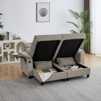 oaaktu Queen Size Sleeper Sofa Couch with Pullout Bed,Convertible Pull Out Adjustable Backrest for Small Spaces,Apartment, Guest Room (1113-khaki) - color: 1113-khaki