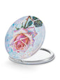OMIRO 1X/10X Compact Magnifying Mirror, Unique Painting Pocket Mirror with Classical PU Leather (Round, Pink Rose) - color: Pink Rose