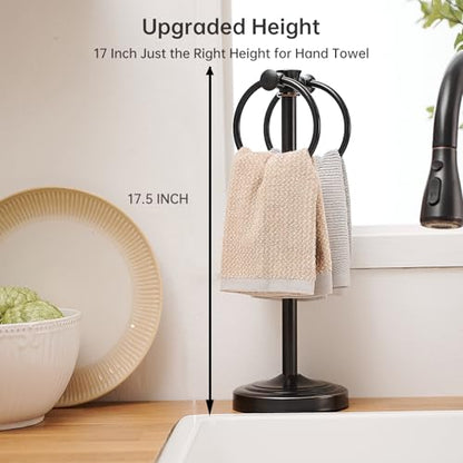 Hoimpro 17 Inch Oil Rubbed Bronze Stainless Steel Free Standing Towel Rack Bar, Double Stand Towel Ring Hand Towel Holder Hanger, Towel Hardware for Bathroom Vanity Kitchen Countertops - color: Oil Rubbed Bronze