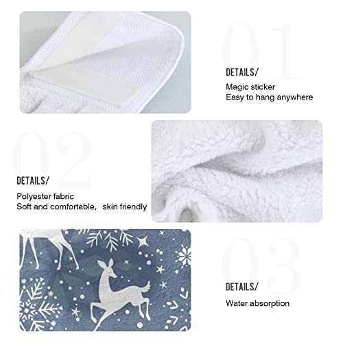 Vnurnrn Hand Towels for Kitchen 2 Pcs Hanging Kitchen Towels Set，Soft Absorbent Tea Bar Dish Cloths Bath Towel for Bathroom Laundry Room (Snowflake and Reindeer) - color: Snowflake and Reindeer