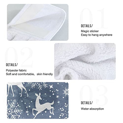 Vnurnrn Hand Towels for Kitchen 2 Pcs Hanging Kitchen Towels Set，Soft Absorbent Tea Bar Dish Cloths Bath Towel for Bathroom Laundry Room (Snowflake and Reindeer) - color: Snowflake and Reindeer