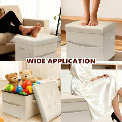 ALASDO Storage Ottoman Footrest Stool Small Ottoman with Storage Foldable Ottomans Foot Rest Footstool Bench for Living Room 17x13x13inches Beige - color: Beige