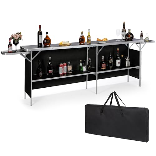 REDCAMP Portable Bar Table, Pop Up Folding Mobile Bar Bartender Table Podium Table with Side Rack for Events, Party, Camping, Tradeshow, Exhibition, Easy Setup, Black, 111"x33"x15" - color: Black, size: 111 Inch