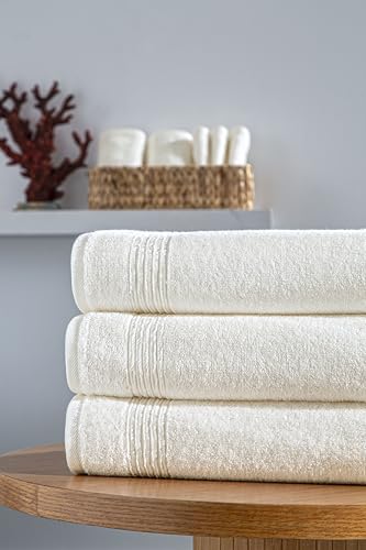 Ozdilek 4-Piece Bath Towels, 27x54, 100% Turkish Cotton, Luxury Quick Dry, Extra Large, Fade-Resistant, Eco-Friendly, Spa Towel, Comfortable (Ivory) - color: Ivory