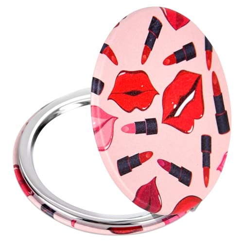 Quality Compact Vanity Mirror Gifts for Girls Women Beauty, Stylish Travel Folding Makeup Mirrors for Wallet Purse Pocket Handbag, Portable Double-Sided Magnifying Cosmetic Mirror, Bright Red - color: Bright Red