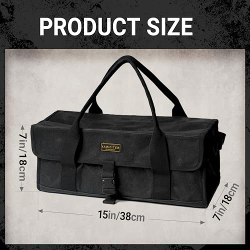 Flip Lid Camping Tool Bag, 15" Multi-Container Storage Soft Case, Water-Resistant Camping Tool Tote for Tent Stakes, Cooking Gear, Cutlery, Utensil, Flatware, Tea Kettle and Tools, Black - color: Black