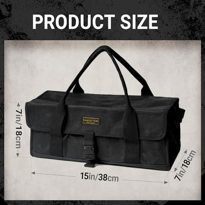 Flip Lid Camping Tool Bag, 15" Multi-Container Storage Soft Case, Water-Resistant Camping Tool Tote for Tent Stakes, Cooking Gear, Cutlery, Utensil, Flatware, Tea Kettle and Tools, Black - color: Black