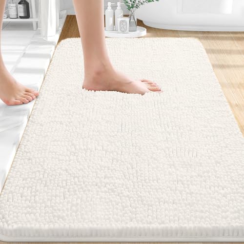 OLANLY Bathroom Rugs 30x20, Extra Soft Absorbent Chenille Bath Rugs, Rubber Backing Quick Dry, Machine Washable Bath Mats for Bathroom Floor, Tub and Shower, Home Decor Accessories, Ivory - color: Ivory, size: 30" X 20"