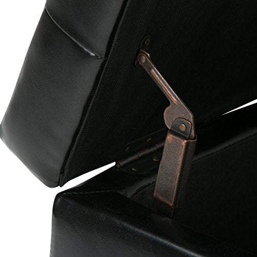 SIMPLIHOME Cosmopolitan Storage Ottoman - 34 inch Wide Upholstered Vegan Leather Rectangle Storage Ottoman Bench in Midnight Black, Transitional Tufted Ottoman for Living Room with Lift-Up Lid - color: Midnight Black