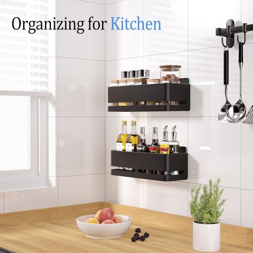 Shower Caddy, 2-Pack Shower Shelf, Heavy-Duty Bathroom Storage Shelf, Large Capacity No-Drill Bathroom Organizer, Black Metal Storage Basket, Adhesive Installation - size: Black-2 layers