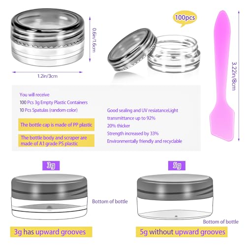 100 Pack 3g Plastic Jars with Lids, 3ml Round Clear Cosmetic Containers Makeup Jars, 3 Gram Travel Size Container Jar with Spatulas for Sample Lotion Cream Eyeshadow Ointment Salve Balm Powder - color: Black, size: 100PCS