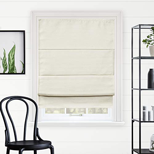 Chicology Cordless Roman Window Shade, Del Mar Moon Shell, 39" W x 64" H | Cordless Child-Safe, Room Darkening UV, Inside/Outside Mount, True-to-Size No Cut, Rich Textured Fabric, Spot-Clean Care Only - color: Del Mar Moon Shell, size: 39"W x 64"H
