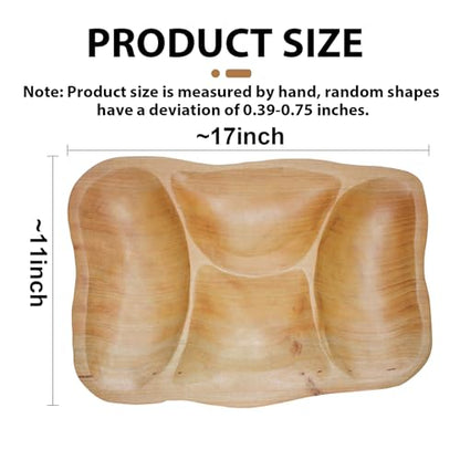 BTEOBFY Natural Wood 4-Compartment Divided Fruit Tray, Live Edge Handmade Serving Platter for Snacks, Sandwiches, Appetizers, Unique Hand-Carved Rustic Design - size: 15.8 INCH
