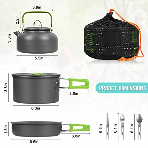 8Pcs Set Camp Cookware Camping Cooking Portable Mess Kit Backpacking Gear Non-Stick Pot Kettle Camping Pots and Pans Chopping Board Folding Tableware for Camping Hiking Picnic