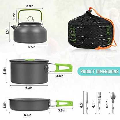 8Pcs Set Camp Cookware Camping Cooking Portable Mess Kit Backpacking Gear Non-Stick Pot Kettle Camping Pots and Pans Chopping Board Folding Tableware for Camping Hiking Picnic