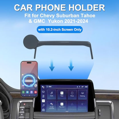 Car Phone Holder for 2021-2024 Chevy Suburban Tahoe/GMC Yukon Accessories 10.2-inch Screen Fixed Clip, Magnet Cell Phone Mount Compatible with MagSafe 360° Rotation Phone Automobile Cradles - size: 21-24 Chevy Suburban / GMC Yukon