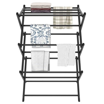 Household Indoor Folding Clothes Drying Rack, Dry Laundry and Hang Clothes,Towel Rack (Black) - color: Black
