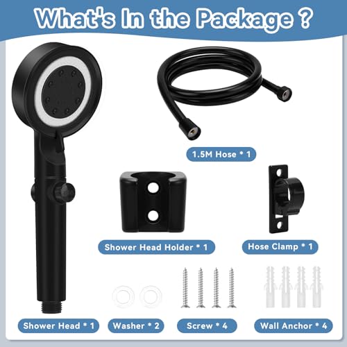RV Shower Head with Hose, 5+1 Mode High Pressure Replacement with On/Off Switch, Water Saving Motorhome Shower Head for RV/Campervan, Caravan(Black) - color: Black