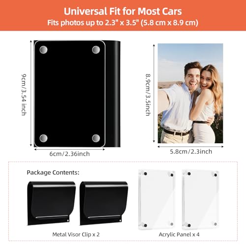 Car Picture Holder 2 Pack Magnetic Snap-On Sun Visor Photo Clip for Crystal-Clear Acrylic Frame for Family, Pets, Travel Pictures Car Decor Personalized Anniversary Accessories Gifts for Men Women